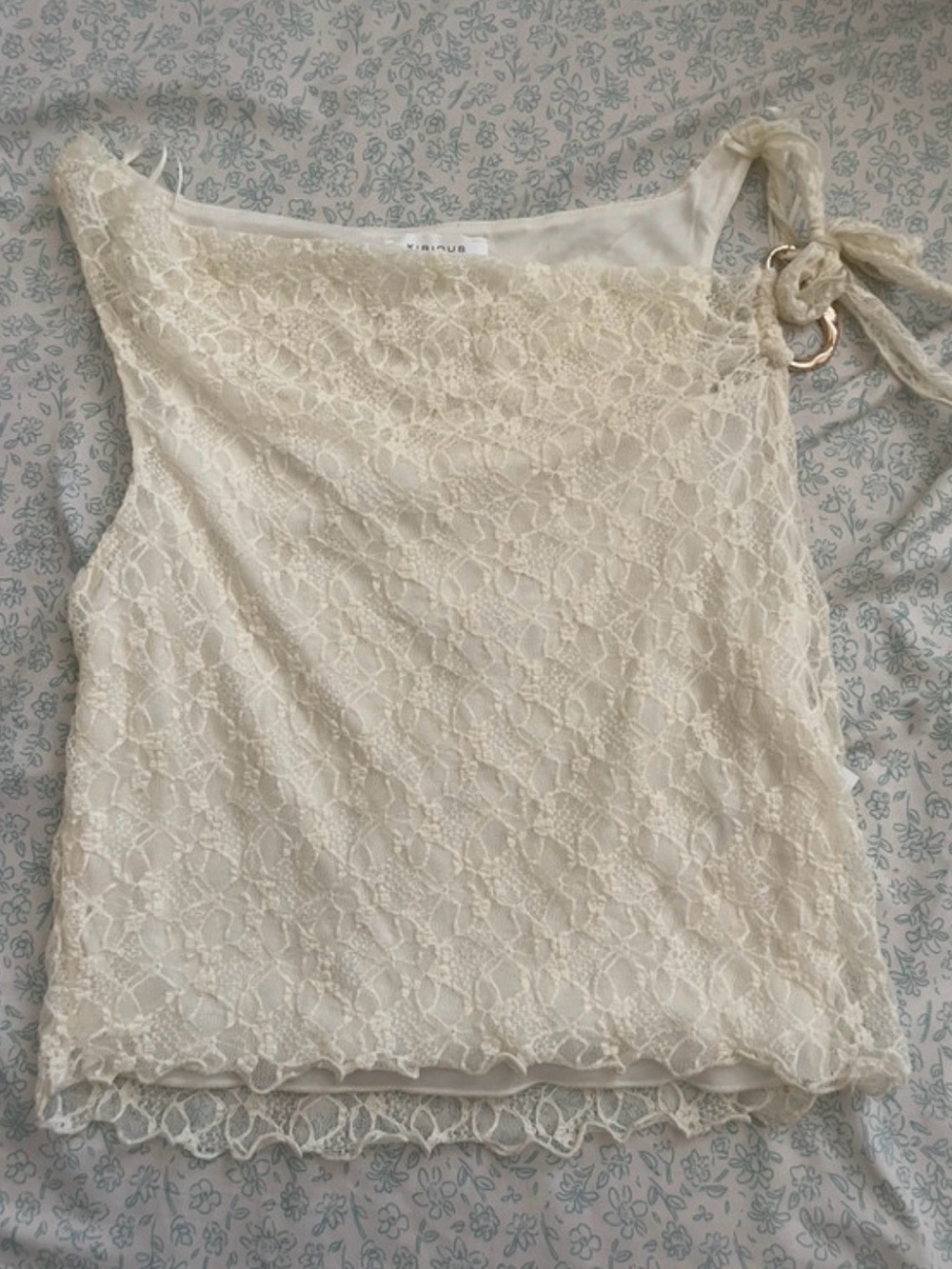 Cream Lace One-Shoulder Tie Camisole - Kirrily